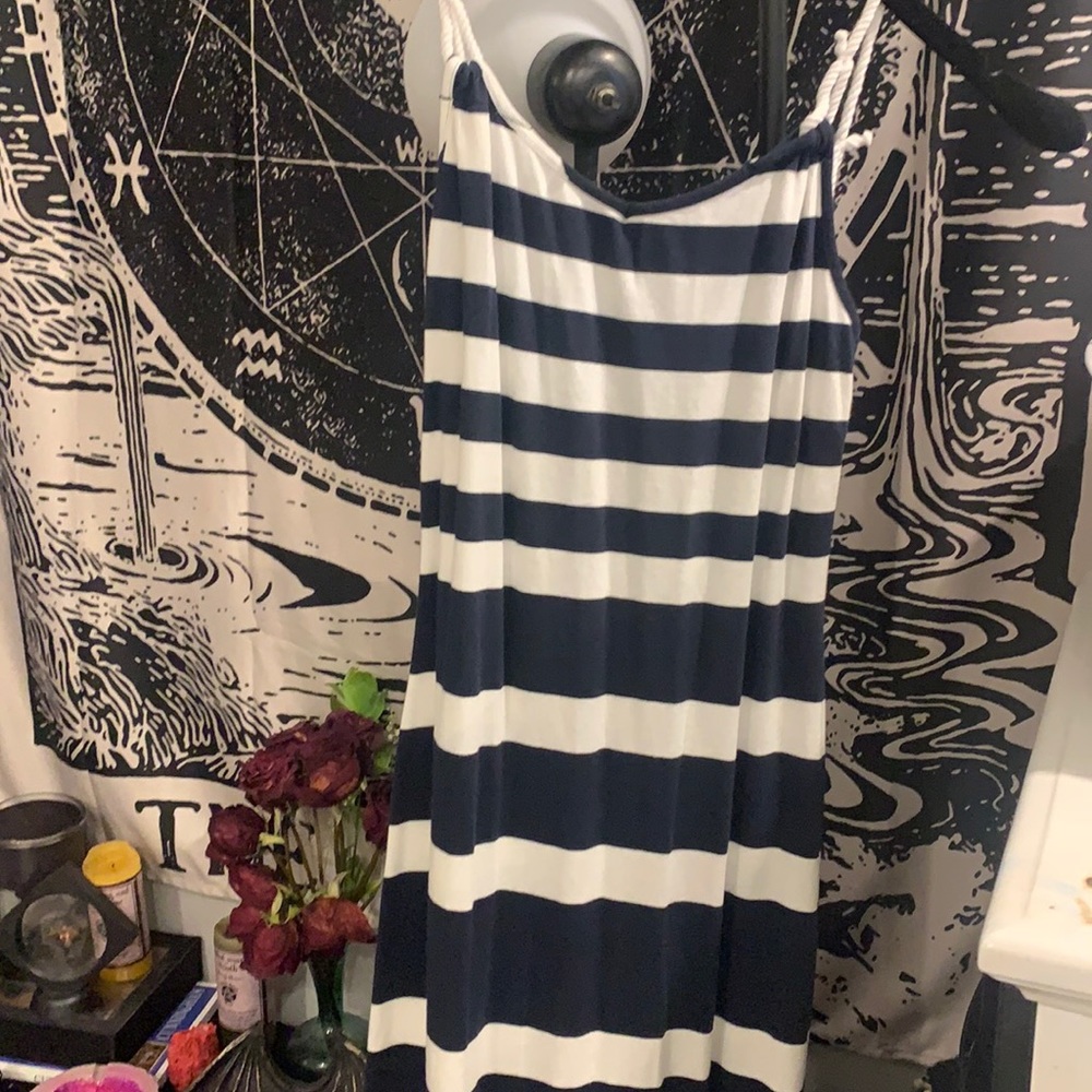 Navy and white strip maxi dress with rope string